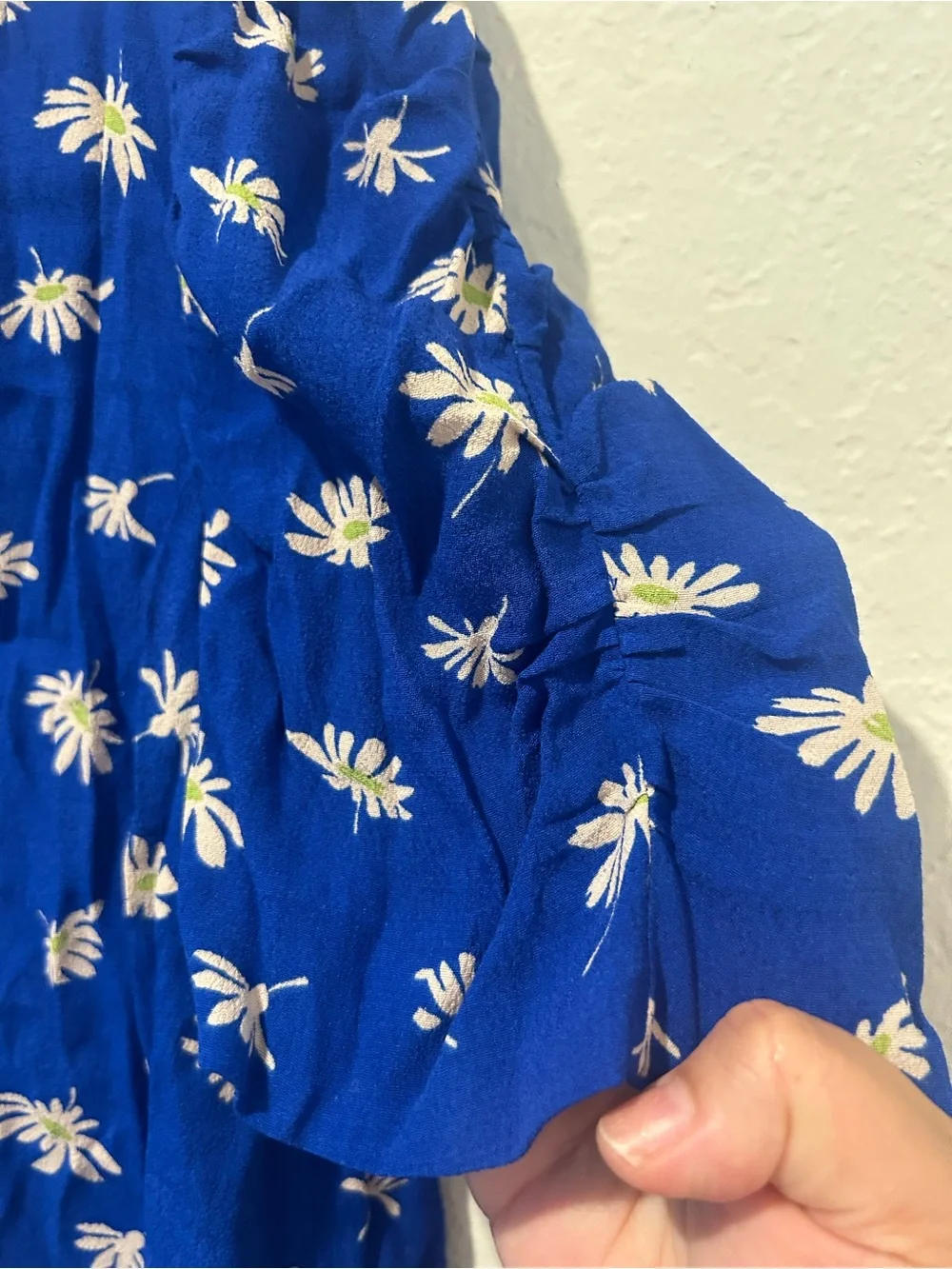 Whistles Royal Blue Daisy-Print Puff Sleeve Blouse.